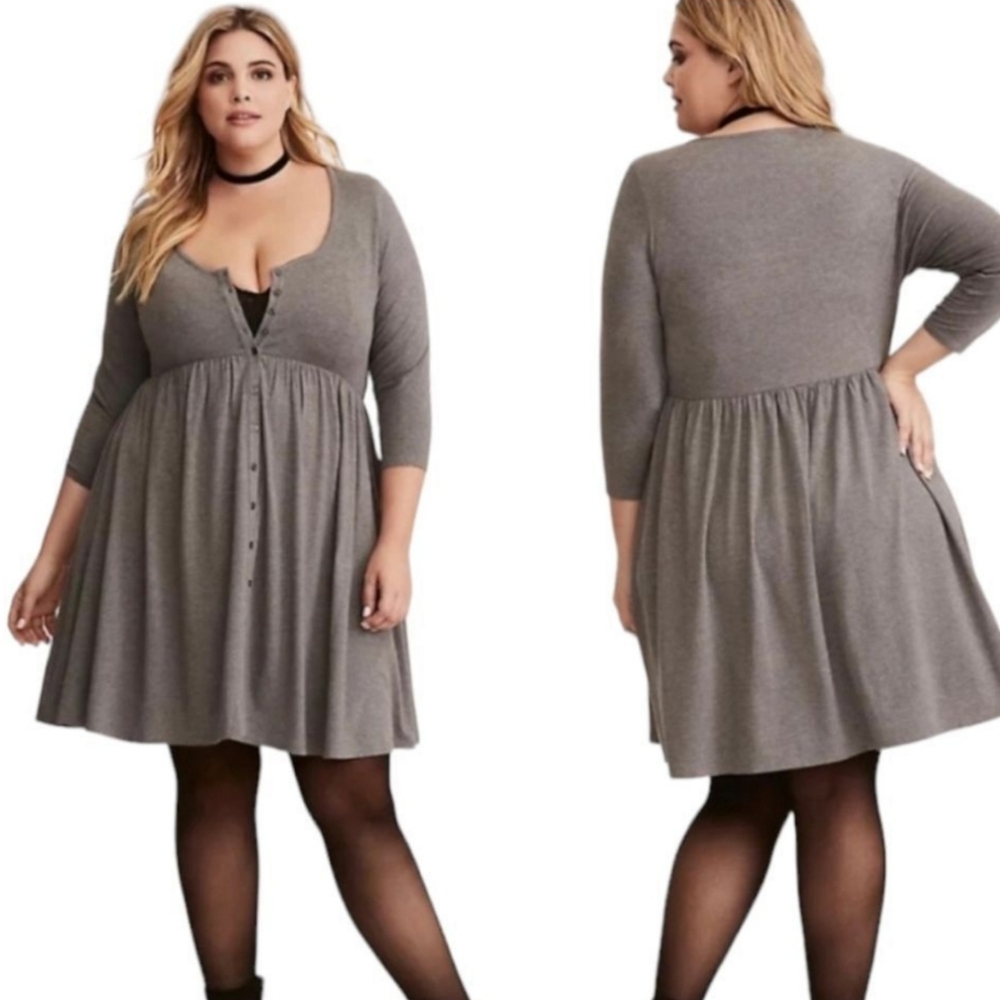 Torrid Jersey Knit Button Front Tee Shirt Dress Sz 2 Gray Normcore